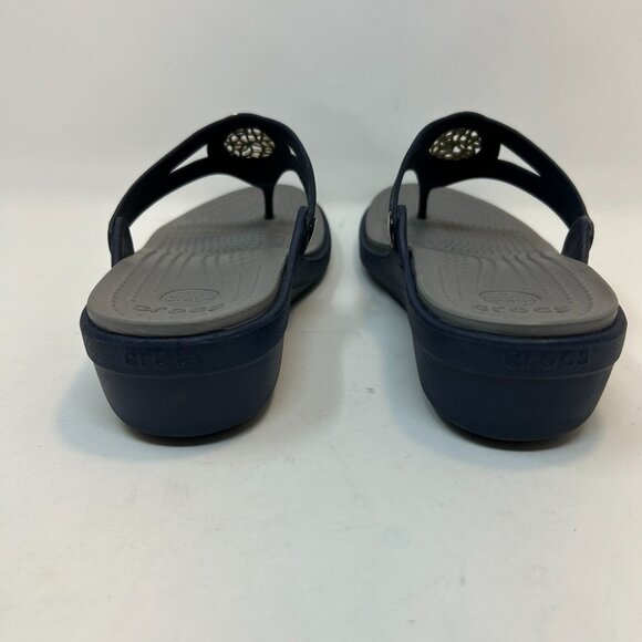 Crocs Sanrah Circle Slide Wedge Flip Sandal Women's 10 Navy Blue Gray - Picture 2 of 9